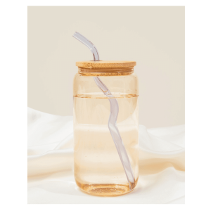 Pink Can Glass, Wavy Lilac Straw