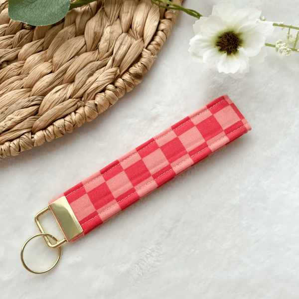 Small Pink Checks Wristlet Keychain
