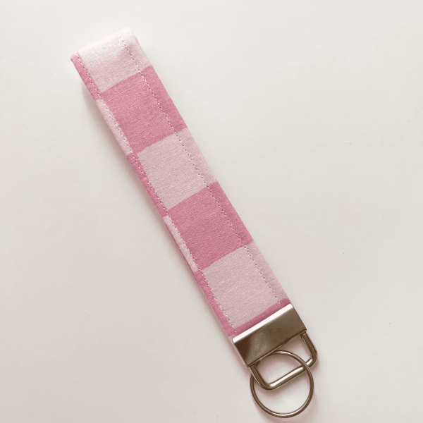 Large Pink Checks Wristlet Keychain