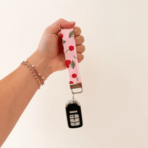 Pink Cherries Wristlet Keychain