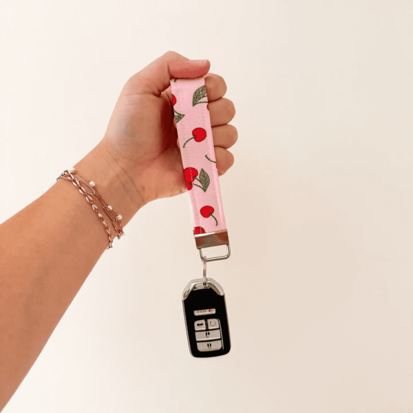 Pink Cherries Wristlet Keychain