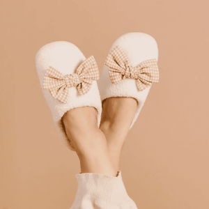 Betty Bow Maple Gingham Fuzzy Slippers, M/L