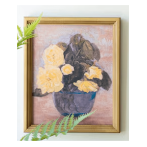 Yellow Florals in Blue Vase Vintage Print