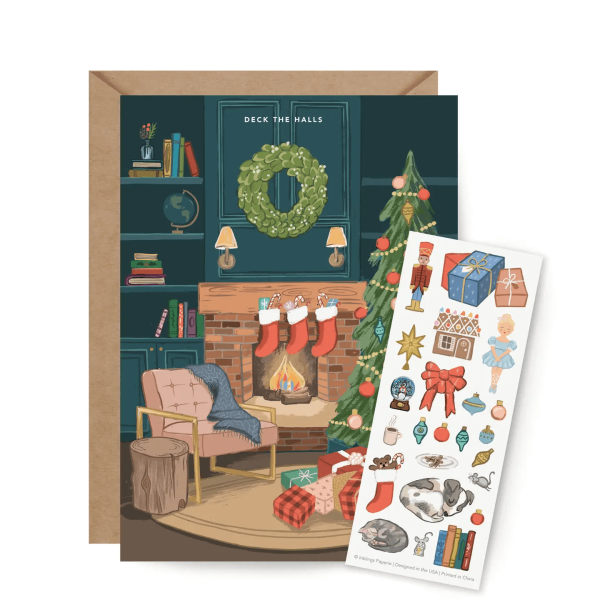 Cozy Fireplace Sticker Scene Card